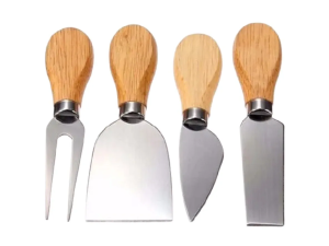 KIT PARA QUEIJO 4 PEÇAS CABO MADEIRA (2 FACA + 1 ESPATULA + 1 GARFO)