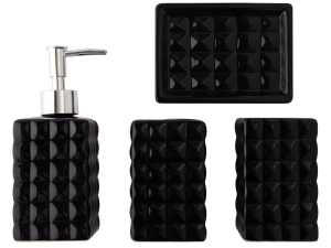KIT BANHEIRO 4 PC CERAMICA QUADRADO BANCO OU PRETO