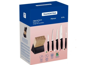 JOGO 5 FACA PLENUS C/CEPO MADEIRA PRETO