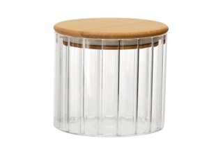 POTE VIDRO 0,5L TAMPA BAMBU FRIZADO