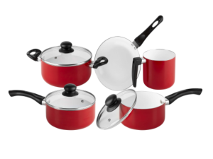 JOGO 5 PANELA ROMA VERMELHA  TAMPA-VIDRO