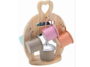 SUPORTE MADEIRA C/6 XICARA OVAL CORACAO