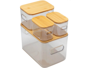 JOGO 4 POTE ACRILICO TAMPA-BAMBU