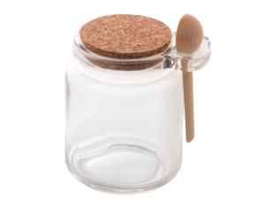 POTE VIDRO 240ML C/COLHER + TP-ROLHA