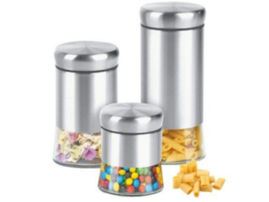 JOGO 3 POTE VIDRO/INOX C/VISOR