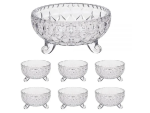  JOGO 7PC VIDRO SOBREMESA 3-PÉS