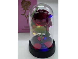 FLOR ROSA NA REDOMA PLAST 14,5CM