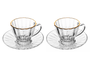 JOGO 2 XICARA VIDRO 180ML C/PIRES RADIAL BD-OURO