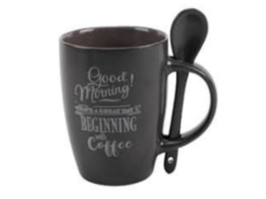 CANECA CER 330ML CINZA C/COLHER