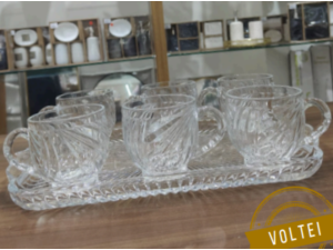 JOGO 6 XICARA VIDRO 190ML + BANDEJA VDO 30CM