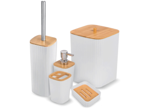 KIT 5 BANHEIRO PLASTICO QUADRADO TP-BAMBU BRANC/PRETO