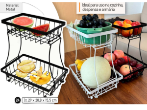 FRUTEIRA METAL 30X20CM 2-ANDAR PTA/BCA