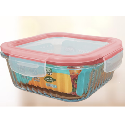 POTE VIDRO HERMETICO QUADRADO  800ML FRISADO