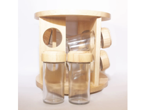 PORTA CONDIMENTO DE MADEIRA COM 8 PEÇAS REDONDO