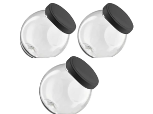 JOGO 3 MINI BALEIRO VIDRO TAMPA-PRETA