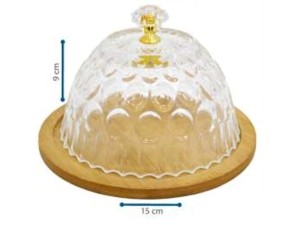 QUEIJEIRA VIDRO C/BASE BAMBU 15X09CM