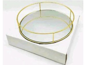 BANDEJA ESPELHO 24CM OURO REDONDA