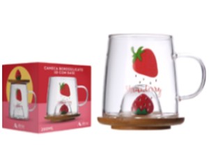 CANECA VIDRO 280ML 3D MORANGO