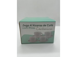 JOGO 4 XICARA CAFE COM PIRES CERAMICA 210ML BRANCA