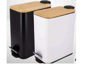 LIXEIRA PEDAL 5,0L TAMPA-BAMBU BRANCA/PRETA