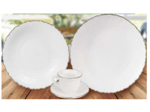 APARELHO JANTAR VIDRO 16PC BRANCO FILETE OURO