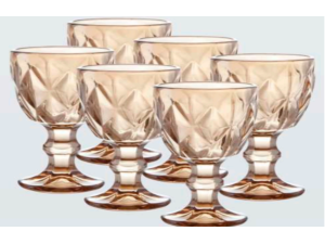 JOGO 6 TACA VIDRO 50ML LICOR DIAMOND AMBAR