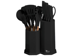 KIT 18 UTENSILIOS SILICONE PRETO MALDIVAS