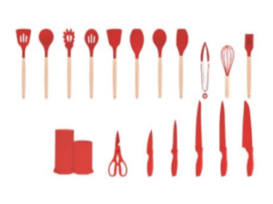 KIT 18 UTENSILIOS SILICONE VERMELHO MALDIVAS