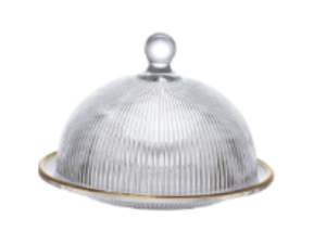 QUEIJEIRA VIDRO 20CM GRAFIATO BORDA OURO