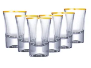 JOGO COPO VIDRO 40ML SHOT/DOSE BORDA OURO