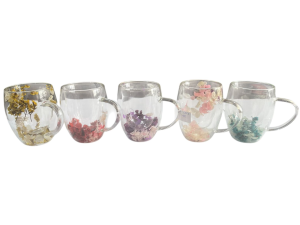 CANECA VIDRO 330ML C/FLOR PAREDE DUPLA