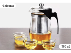 CHALEIRA VIDRO 750ML + 4- XICARAS 100ML