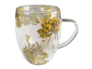 CANECA VIDRO 330ML FLORES SECAS PAREDE DUPLA