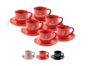 JOGO DE XICARAS DE CERAMICA COM 6 PEÇAS 100ML FRASES