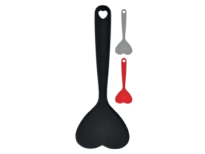 ESPATULA DE SILICONE 31CM CORAÇÃO AZUL/VERMELHA/CINZA