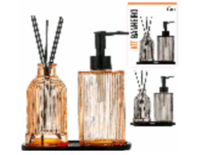 KIT 2 BANHEIRO VIDRO 400ML DIFUSOR+PTA SABONETE RETO
