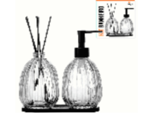 KIT 2 BANHEIRO VIDRO 400ML DIFUSOR+PTA SABONETE OVAL