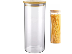 POTE VIDRO 1250ML TAMPA-BAMBU REDONDO