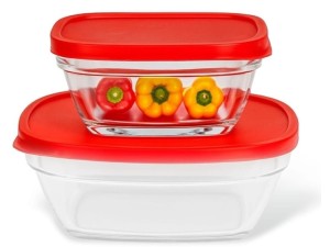 JOGO COM 2 POTES DE VIDRO 370ML E 670ML QUADRADO COM TAMPA