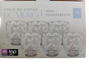 JOGO COM 6 COPOS VIDRO 310ML CLEAR FRIZADO